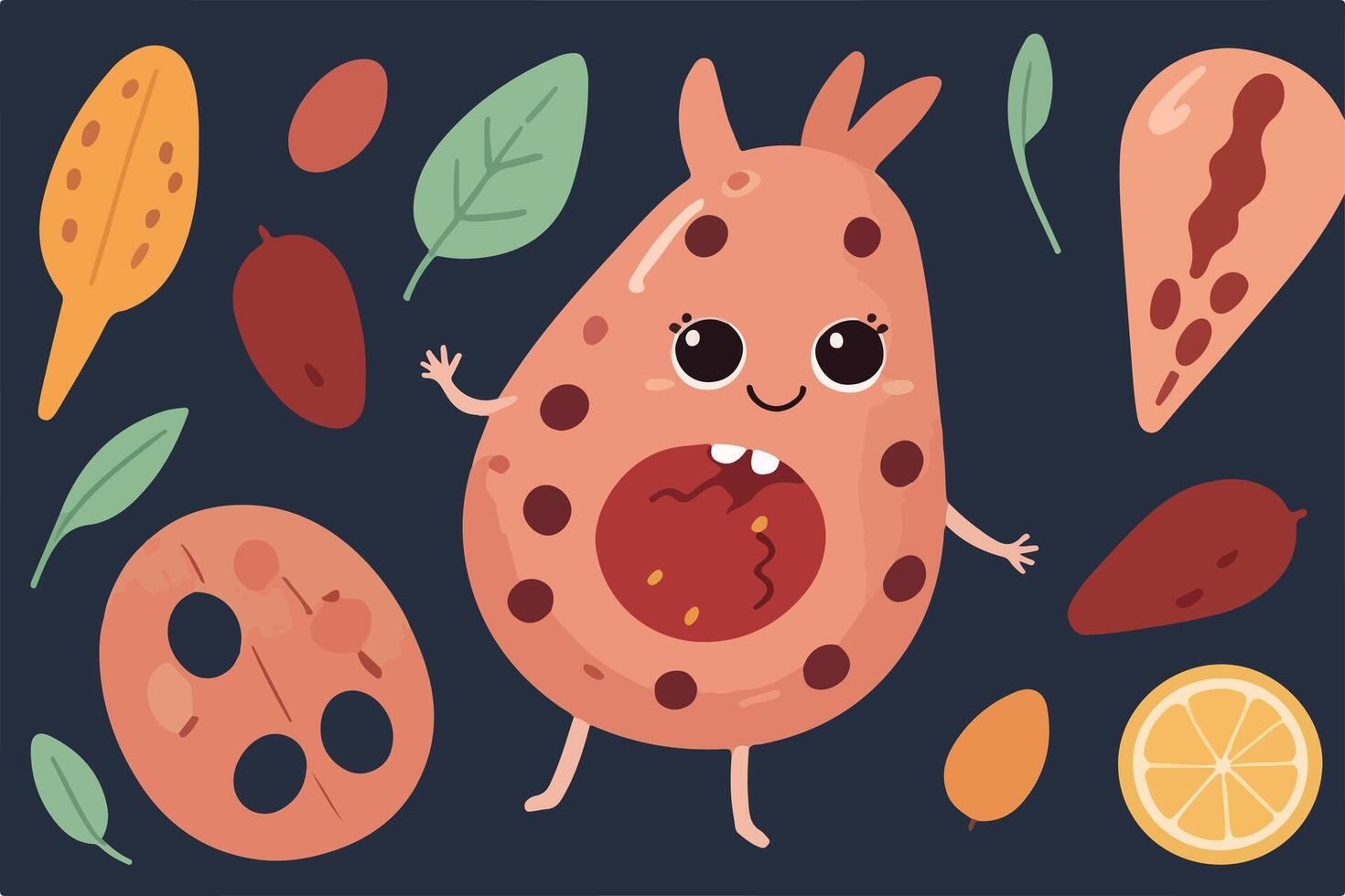 Seamless Fruits and Virus. Sketches of Health and Disease - Hand-drawn Illustrations of Medical Elements. vector