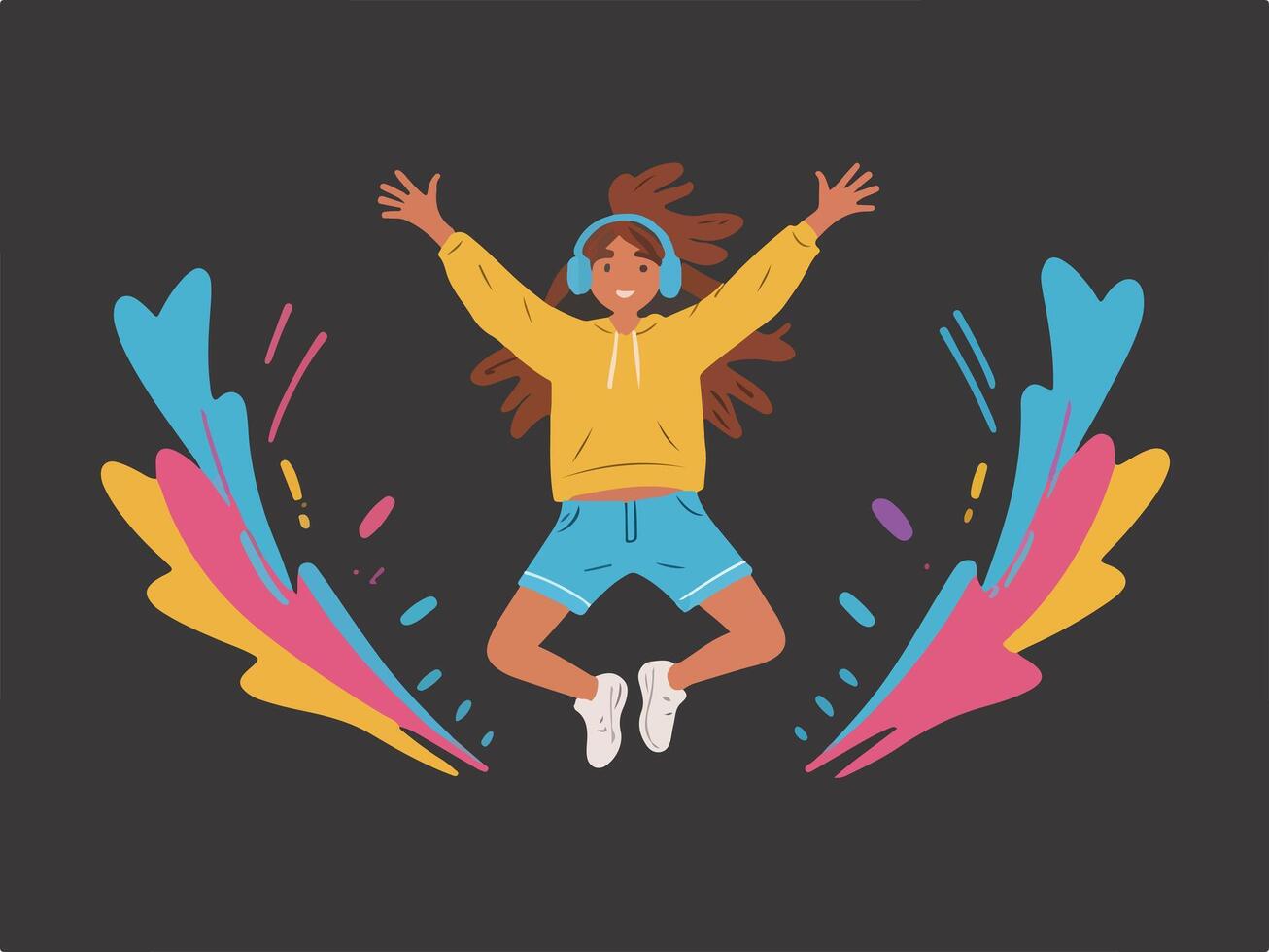 Rhythmic Jumping - Exciting EDM Waves with Enthusiastic Personnel. Flat Illustration. vector