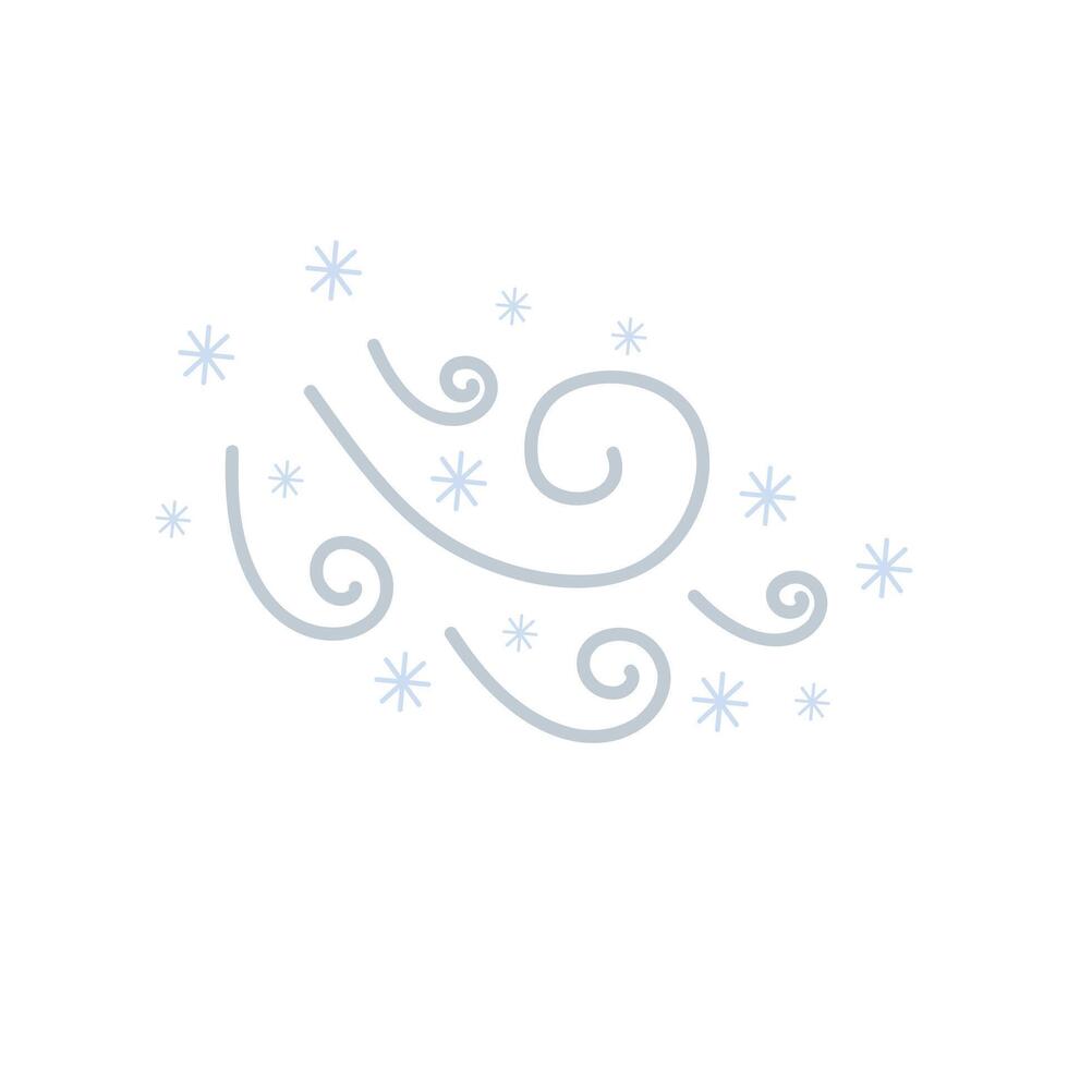 Blizzard, wind and snow cute hand drawn doodle minimalist illustration, simple symbol to describe weather, environment, climate cartoon object, weather forecast image vector