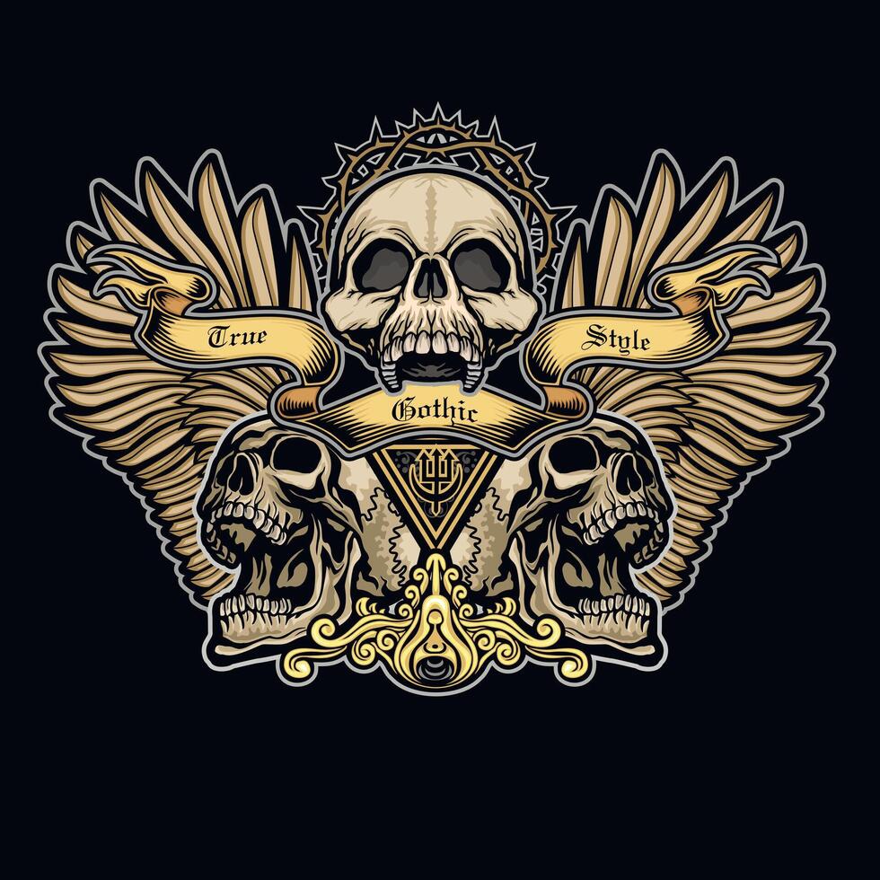 Gothic sign with skull, grunge vintage design t shirts vector