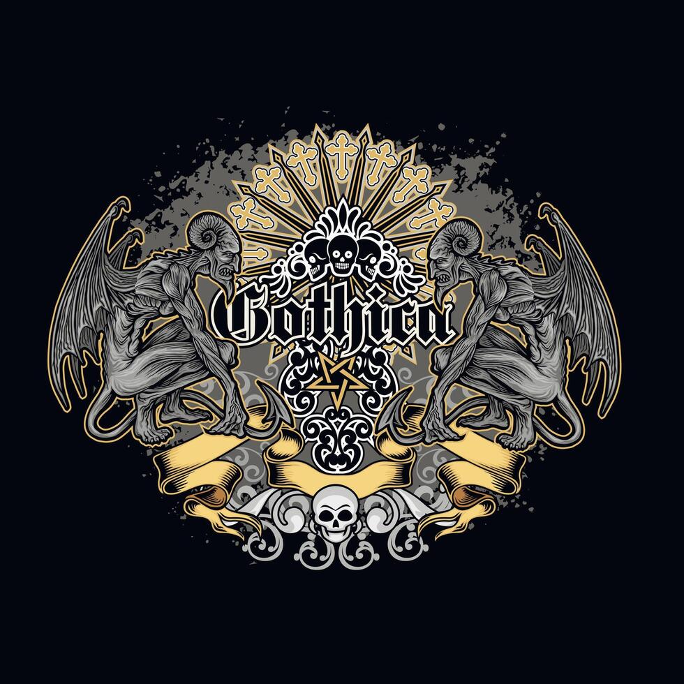 demons and skulls, grunge vintage design t shirts vector