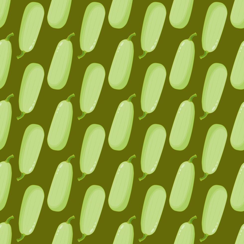 Seamless pattern featuring green courgettes. Zucchini pattern against a green background. vector