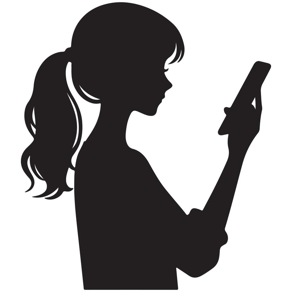 girl with mobile Silhouette Illustration White Background vector