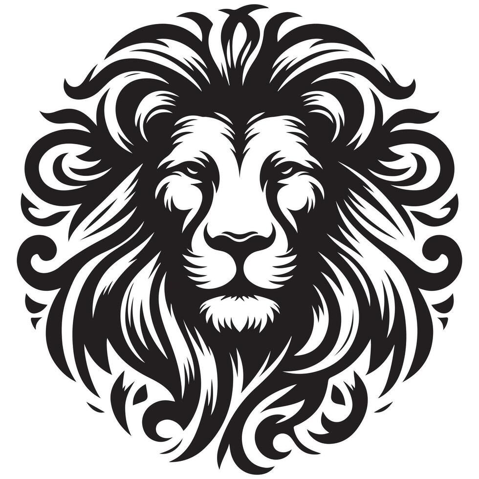 a black and white drawing of a lion head with a mane of hair with white background vector