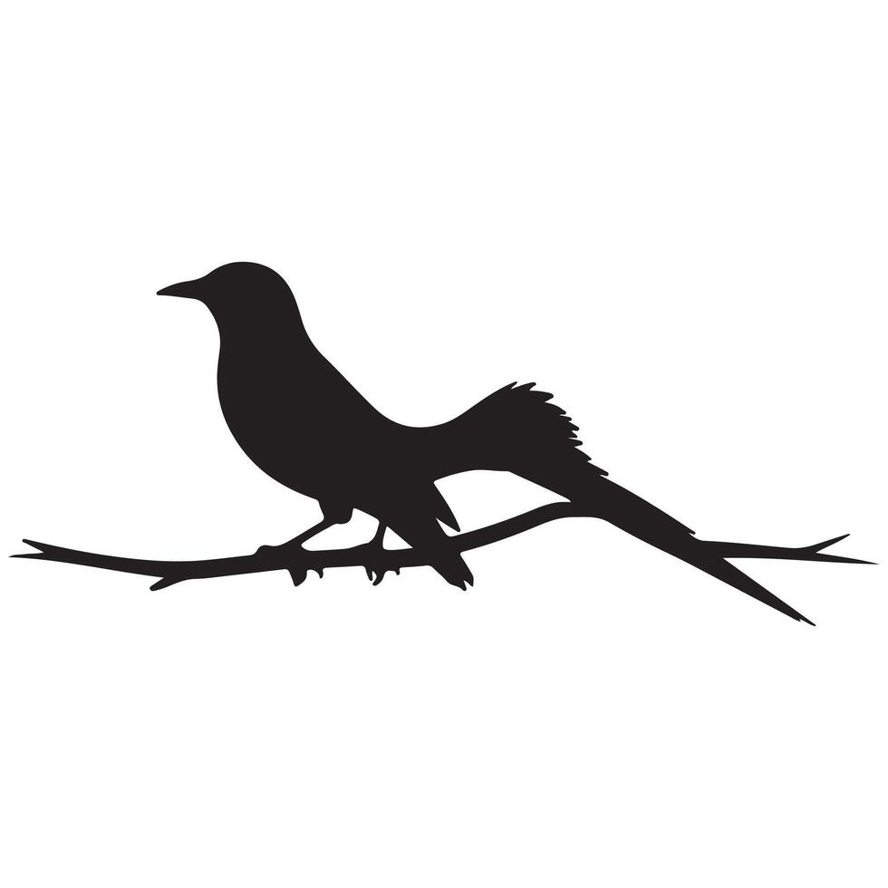 a black bird on a branch with a white background with white background vector