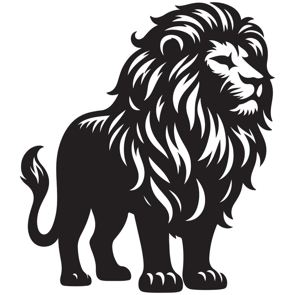 a black and white drawing of a lion with a mane with white background. vector