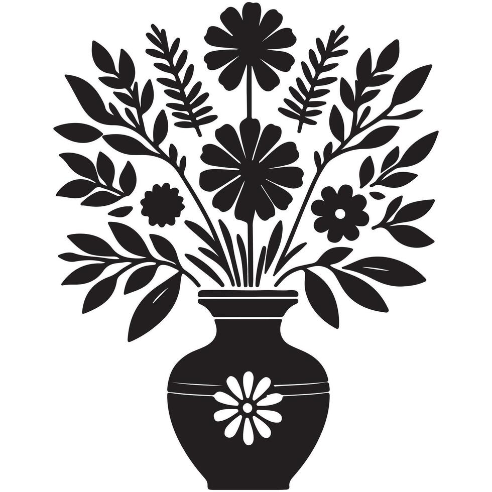 flower vase Black and White Silhouettes vector