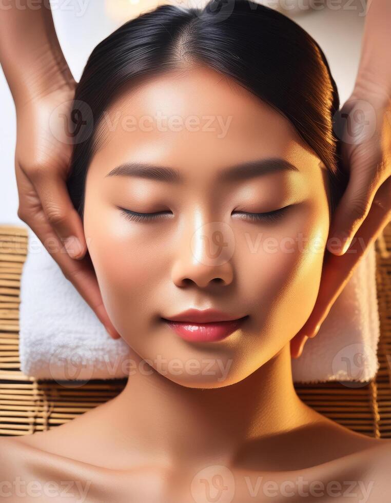 A woman receiving a relaxing facial massage photo