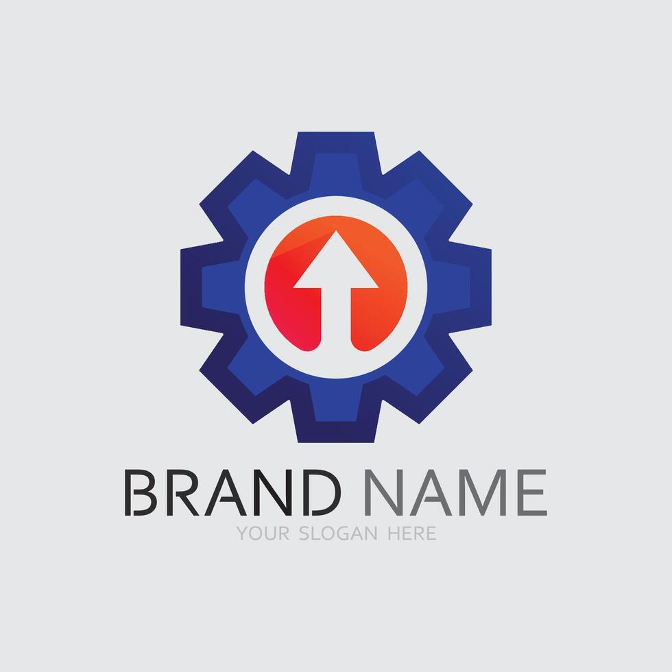 Gear logo technology Digital tech business logo template concept illustration. Gear electronic factory sign. Cog wheel technology symbol SEO emblem Design element vector