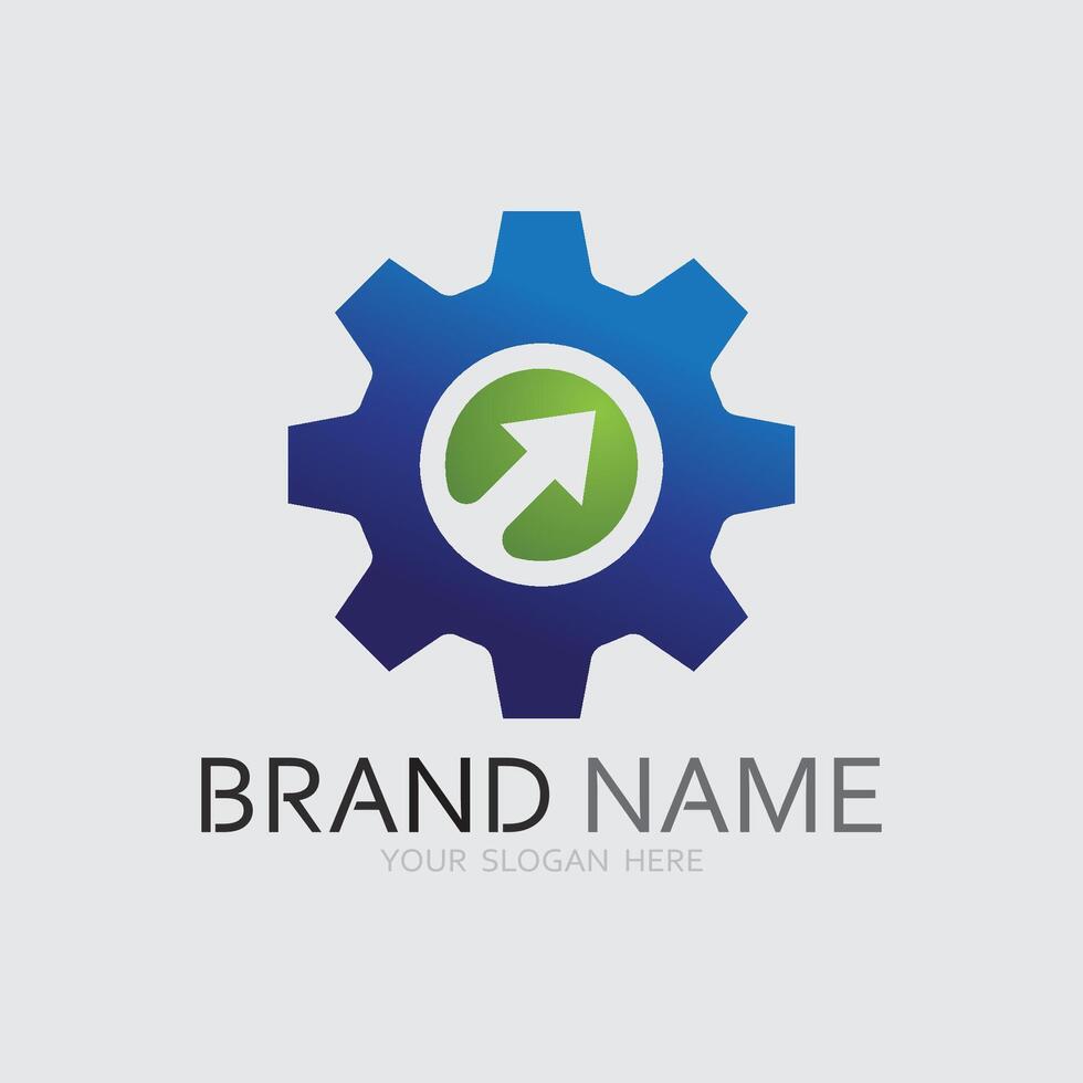 Gear logo technology Digital tech business logo template concept illustration. Gear electronic factory sign. Cog wheel technology symbol SEO emblem Design element vector