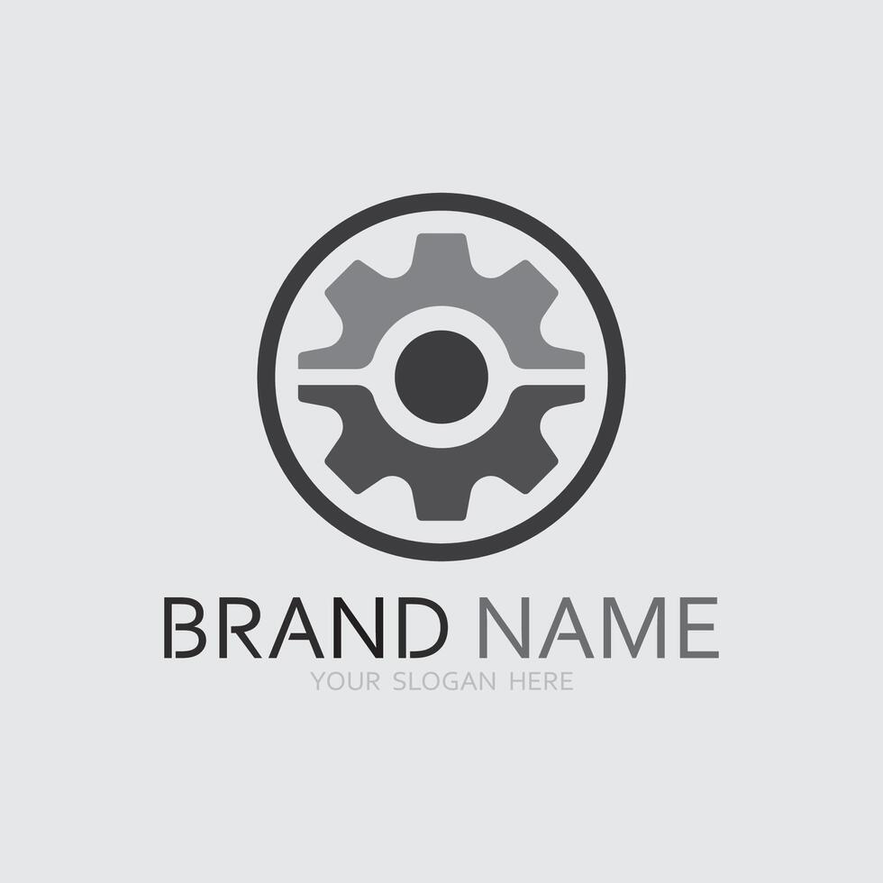 Gear logo technology Digital tech business logo template concept illustration. Gear electronic factory sign. Cog wheel technology symbol SEO emblem Design element vector