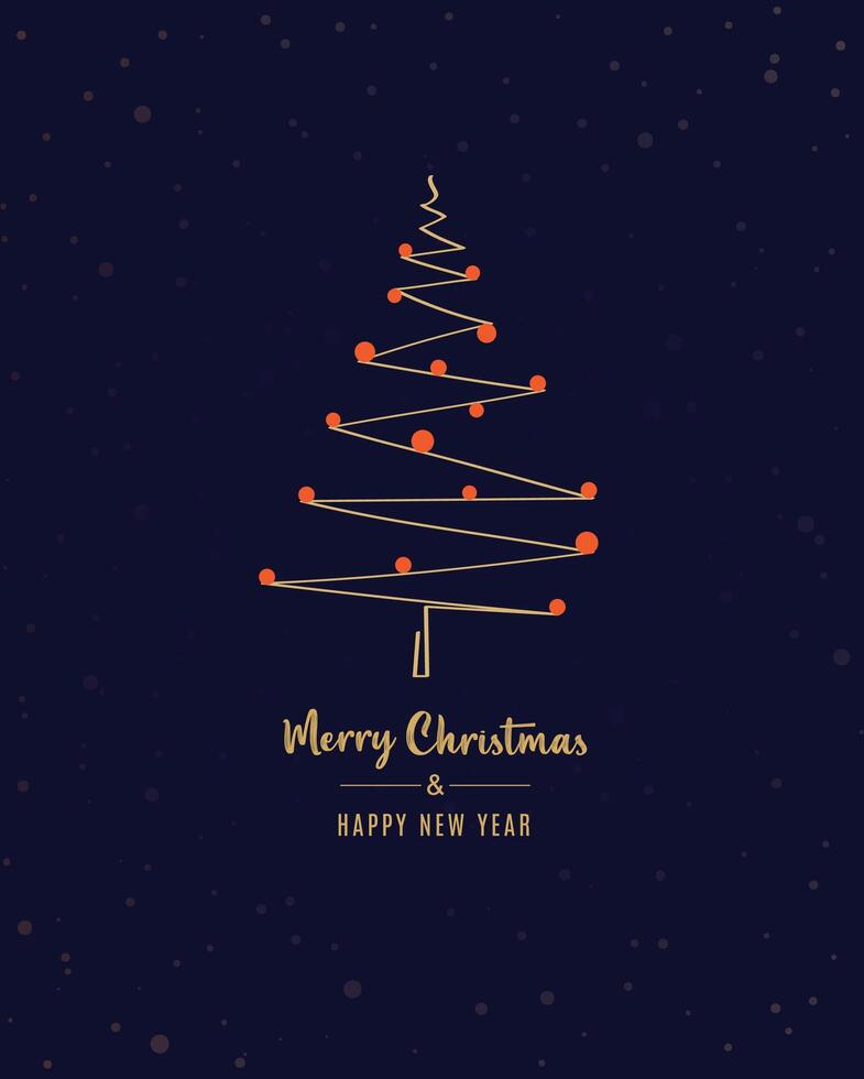 Merry Christmas tree outline greeting text card golden illustration design background. Greeting card. Xmas tree. vector