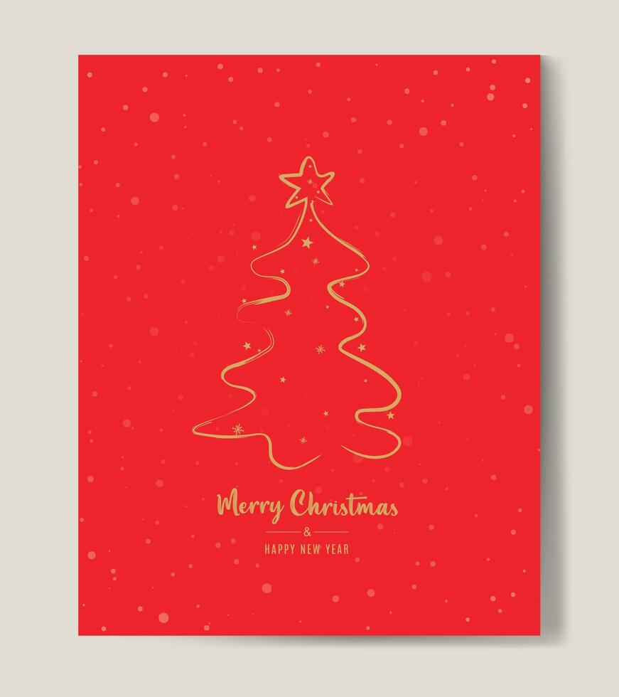 Merry Christmas tree outline greeting text card golden illustration design background. Greeting card. Xmas tree. vector