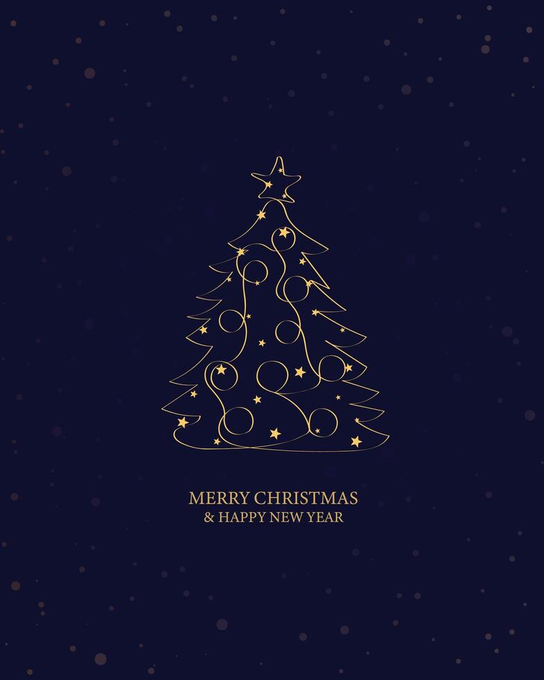 Merry Christmas tree outline greeting text card golden illustration design background. Greeting card. Xmas tree. vector