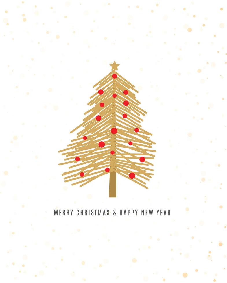 Merry Christmas tree outline greeting text card golden illustration design background. Greeting card. Xmas tree. vector