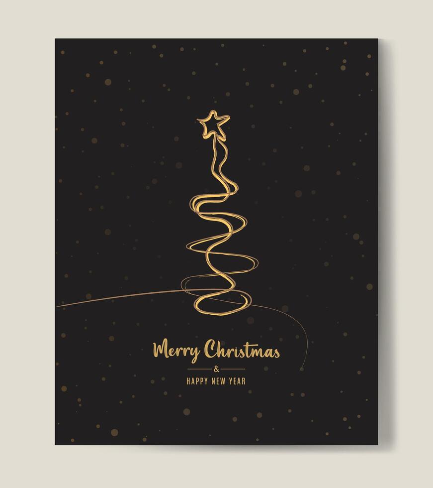 Merry Christmas tree outline greeting text card golden illustration design background. Greeting card. Xmas tree. vector
