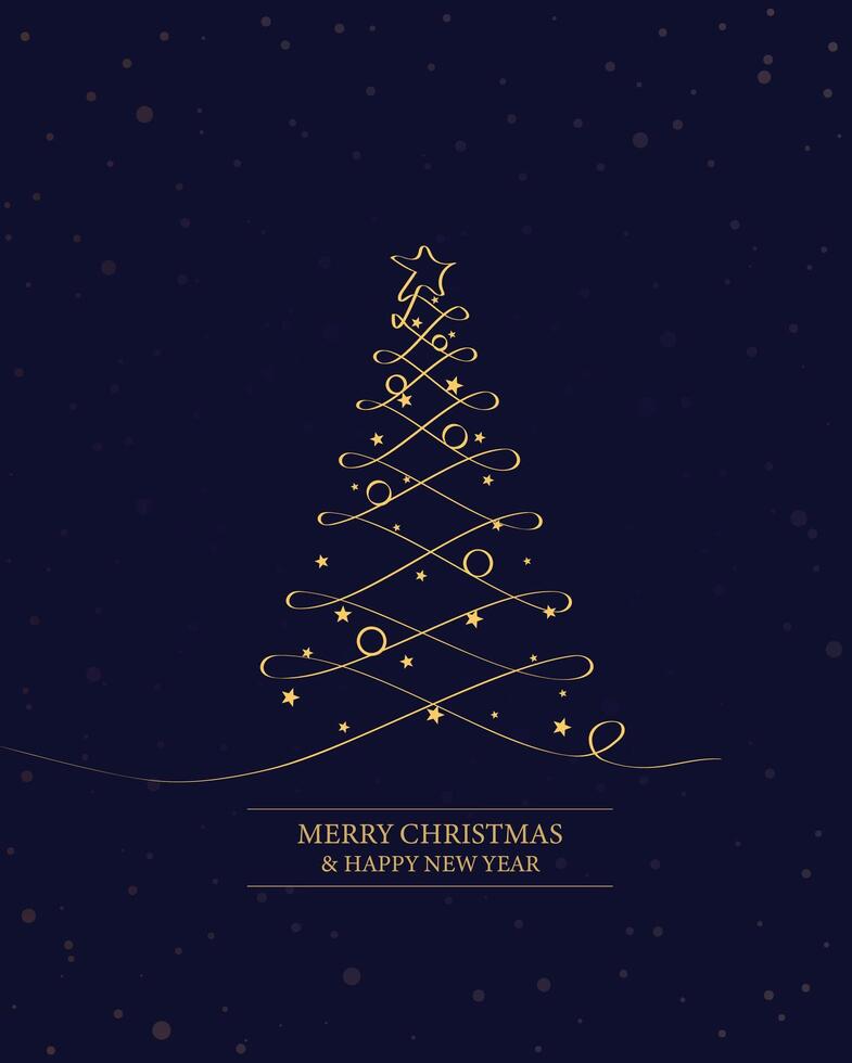 Merry Christmas tree outline greeting text card golden illustration design background. Greeting card. Xmas tree. vector