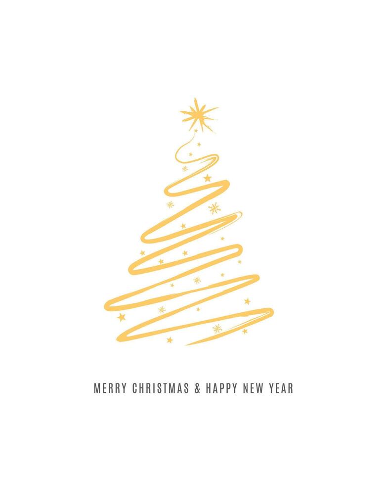 Merry Christmas tree outline greeting text card golden isolated illustration design background. Greeting card. Xmas tree. vector