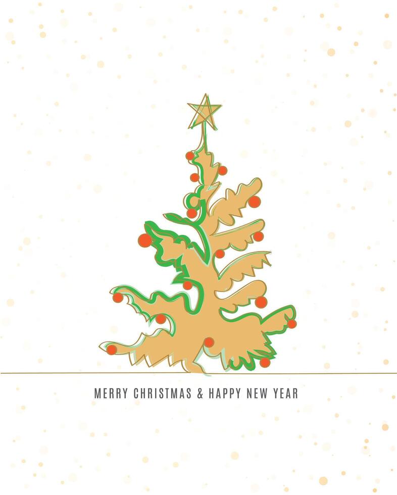 Merry Christmas tree outline greeting text card golden illustration design background. Greeting card. Xmas tree. vector