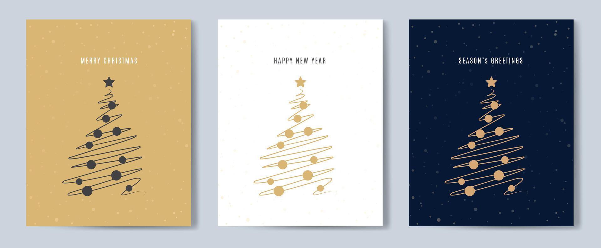 Merry Christmas tree outline greeting text card set golden illustration design background. Greeting card. Xmas tree. vector