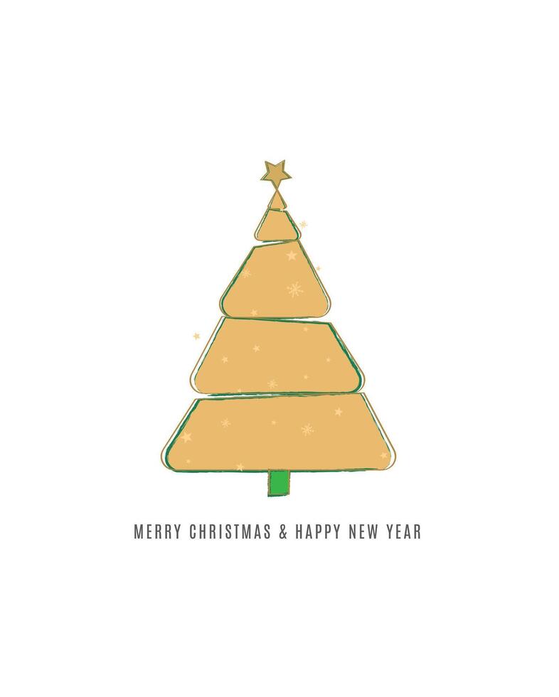 Merry Christmas tree outline greeting text card golden isolated illustration design background. Greeting card. Xmas tree. vector