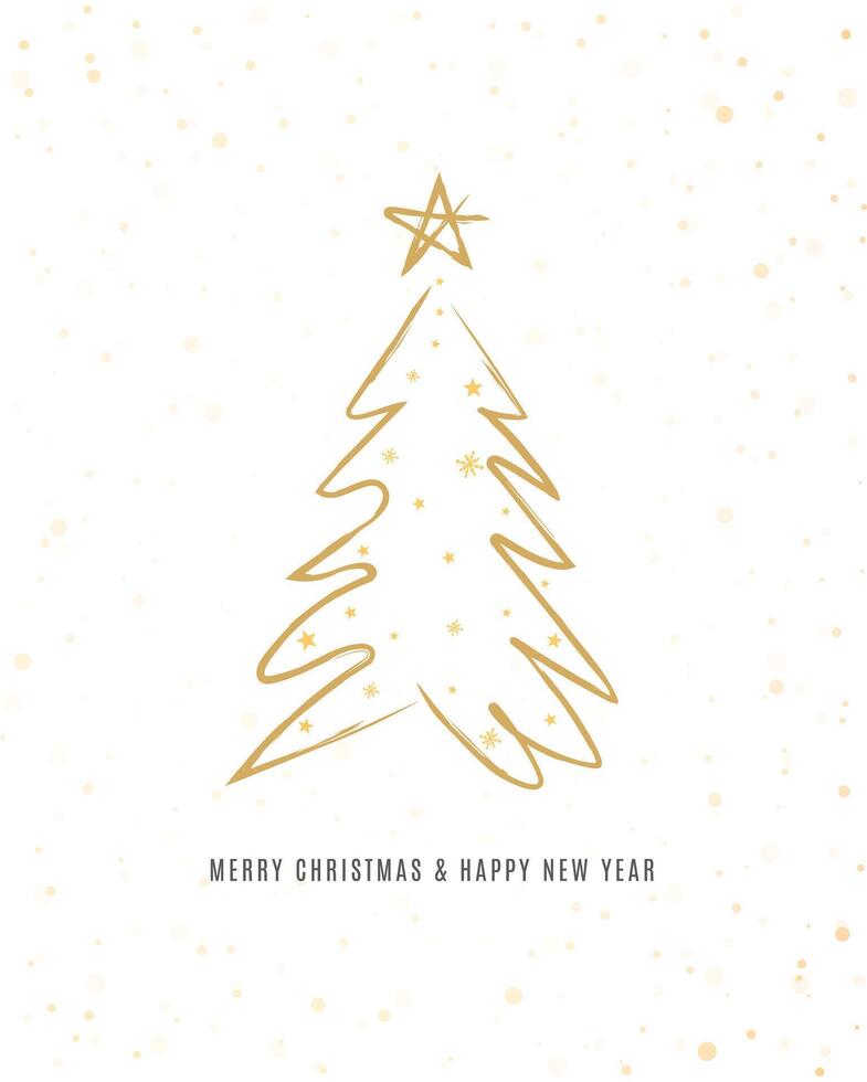 Merry Christmas tree outline greeting text card golden illustration design background. Greeting card. Xmas tree. vector