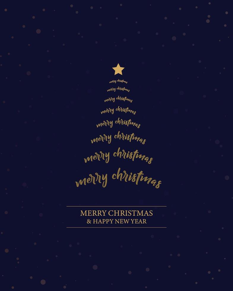 Merry Christmas tree outline greeting text card golden illustration design background. Greeting card. Xmas tree. vector
