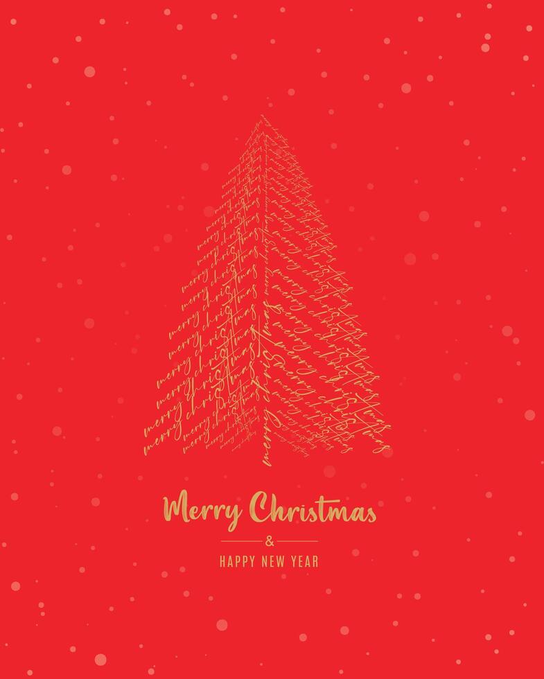 Merry Christmas tree outline greeting text card golden illustration design background. Greeting card. Xmas tree. vector