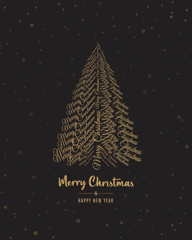 Merry Christmas tree outline greeting text card golden illustration design background. Greeting card. Xmas tree. vector