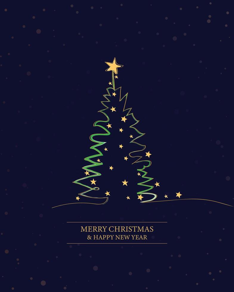 Merry Christmas tree outline greeting text card golden illustration design background. Greeting card. Xmas tree. vector