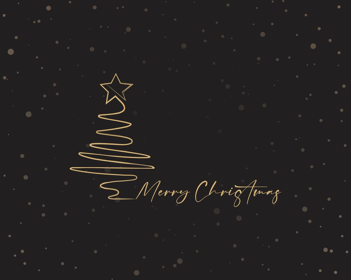 Merry Christmas tree outline greeting text card golden illustration design background. Greeting card. Xmas tree. vector