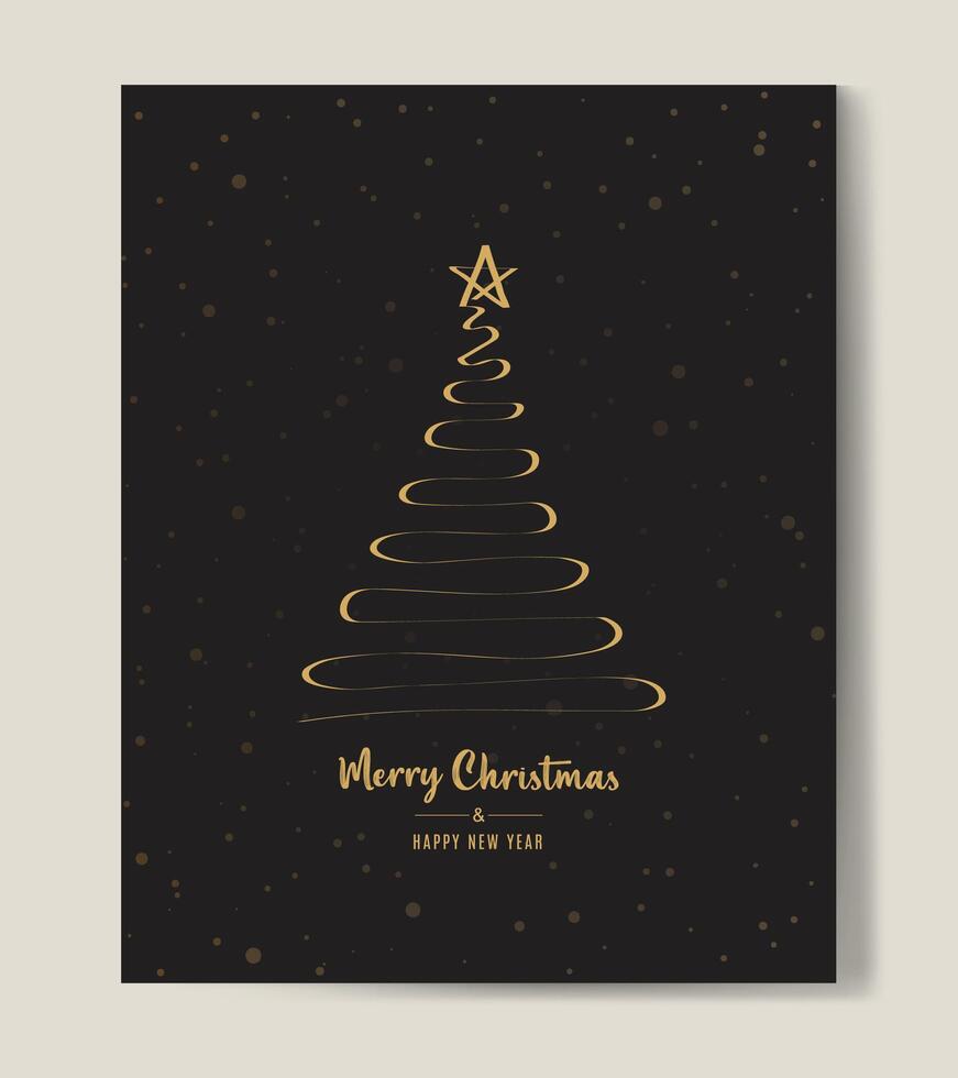 Merry Christmas tree outline greeting text card golden illustration design background. Greeting card. Xmas tree. vector