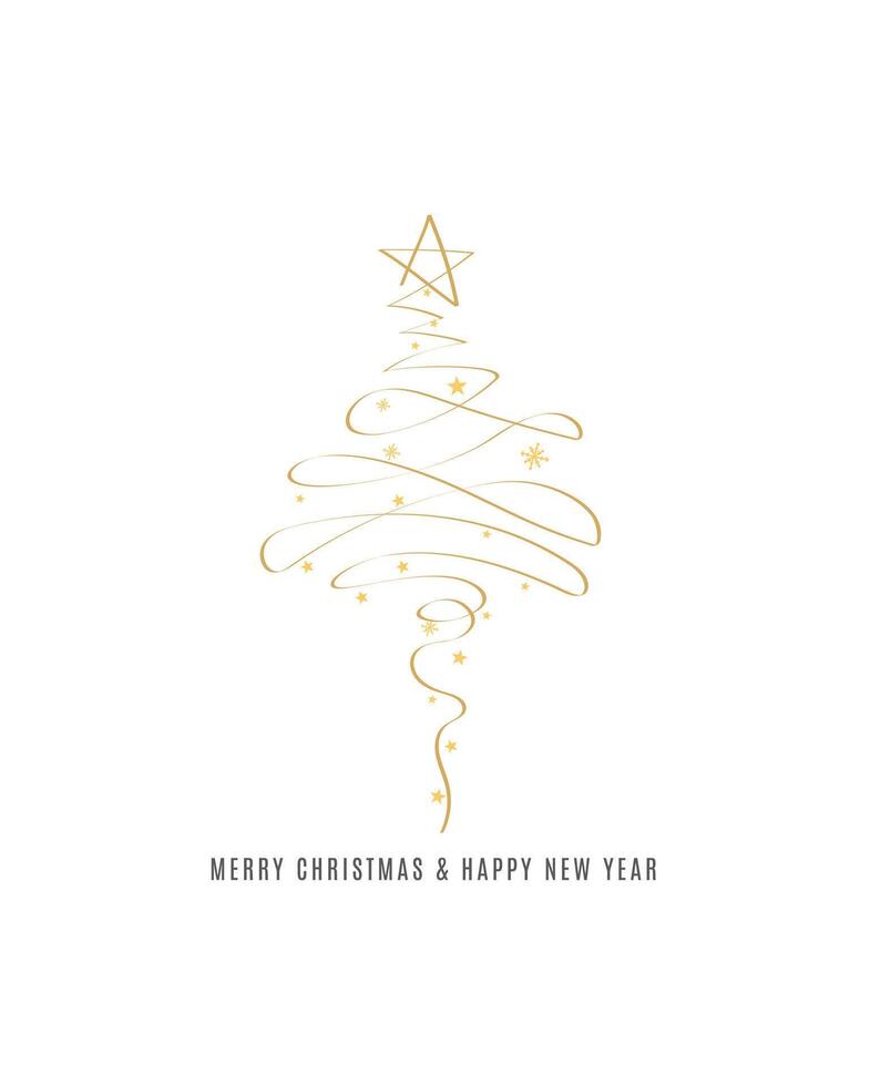 Merry Christmas tree outline greeting text card golden isolated illustration design background. Greeting card. Xmas tree. vector