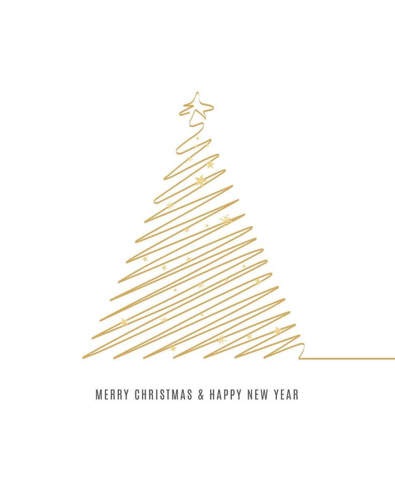 Merry Christmas tree outline greeting text card golden isolated illustration design background. Greeting card. Xmas tree. vector
