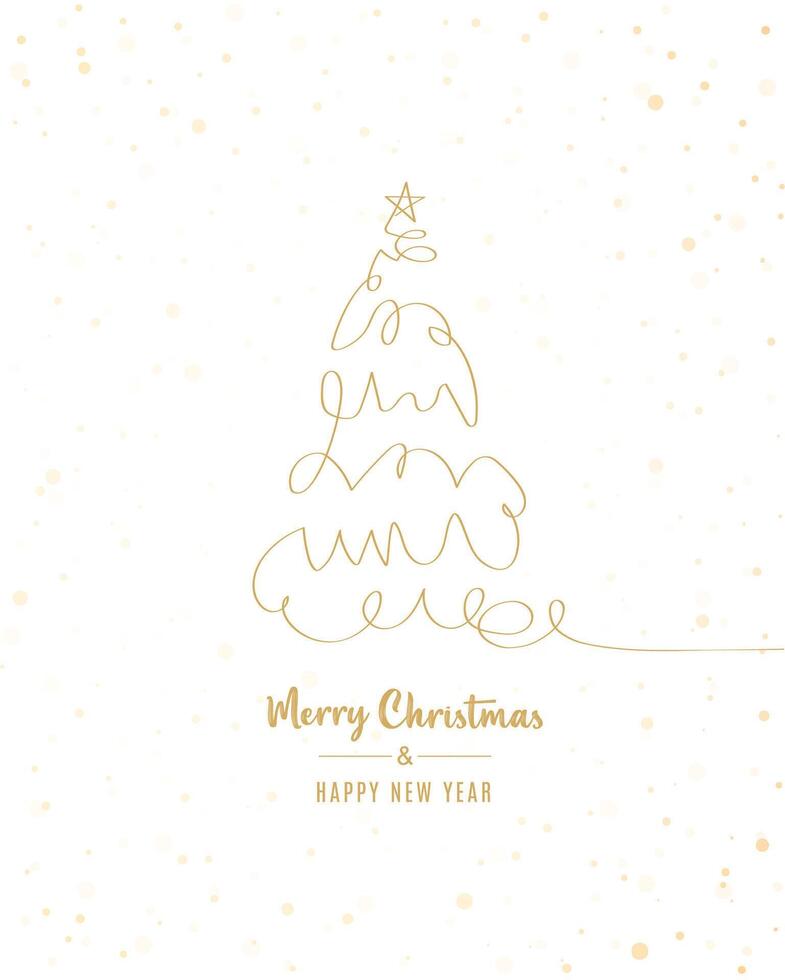 Merry Christmas tree outline greeting text card golden illustration design background. Greeting card. Xmas tree. vector