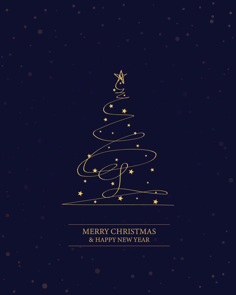 Merry Christmas tree outline greeting text card golden illustration design background. Greeting card. Xmas tree. vector