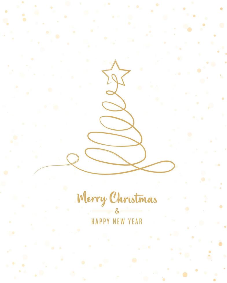 Merry Christmas tree outline greeting text card golden illustration design background. Greeting card. Xmas tree. vector