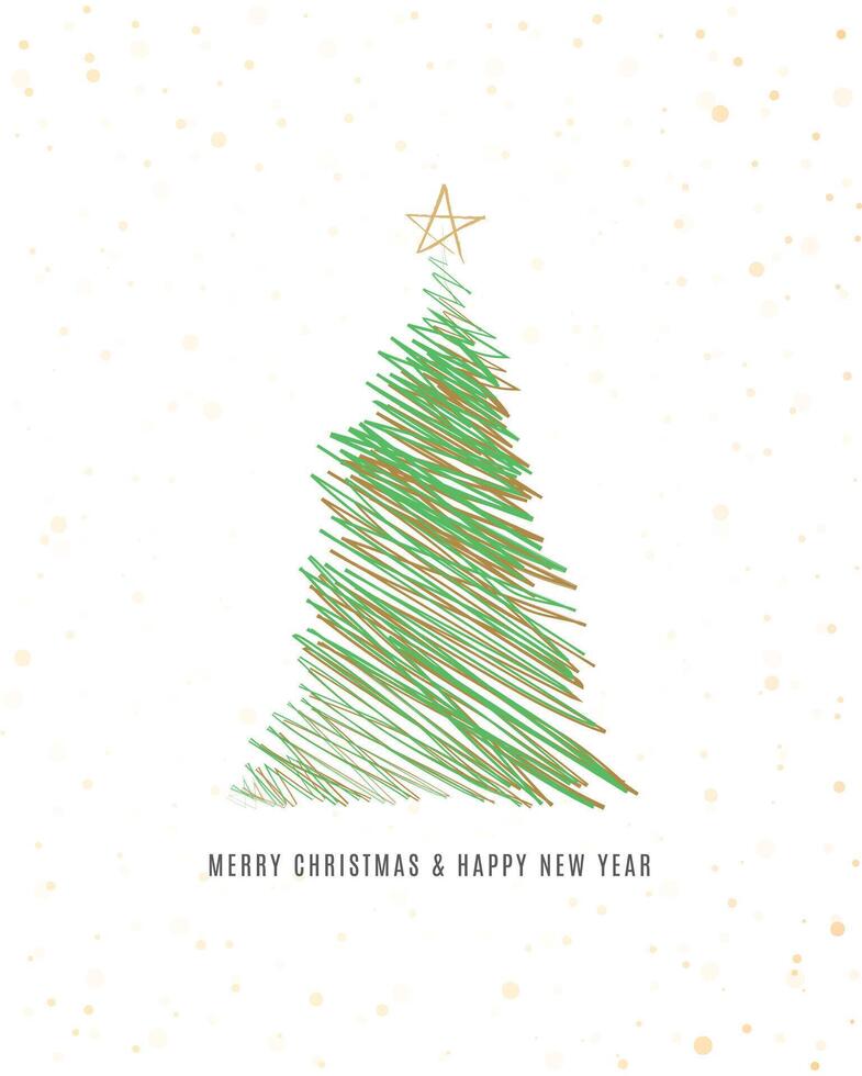 Merry Christmas tree outline greeting text card golden illustration design background. Greeting card. Xmas tree. vector