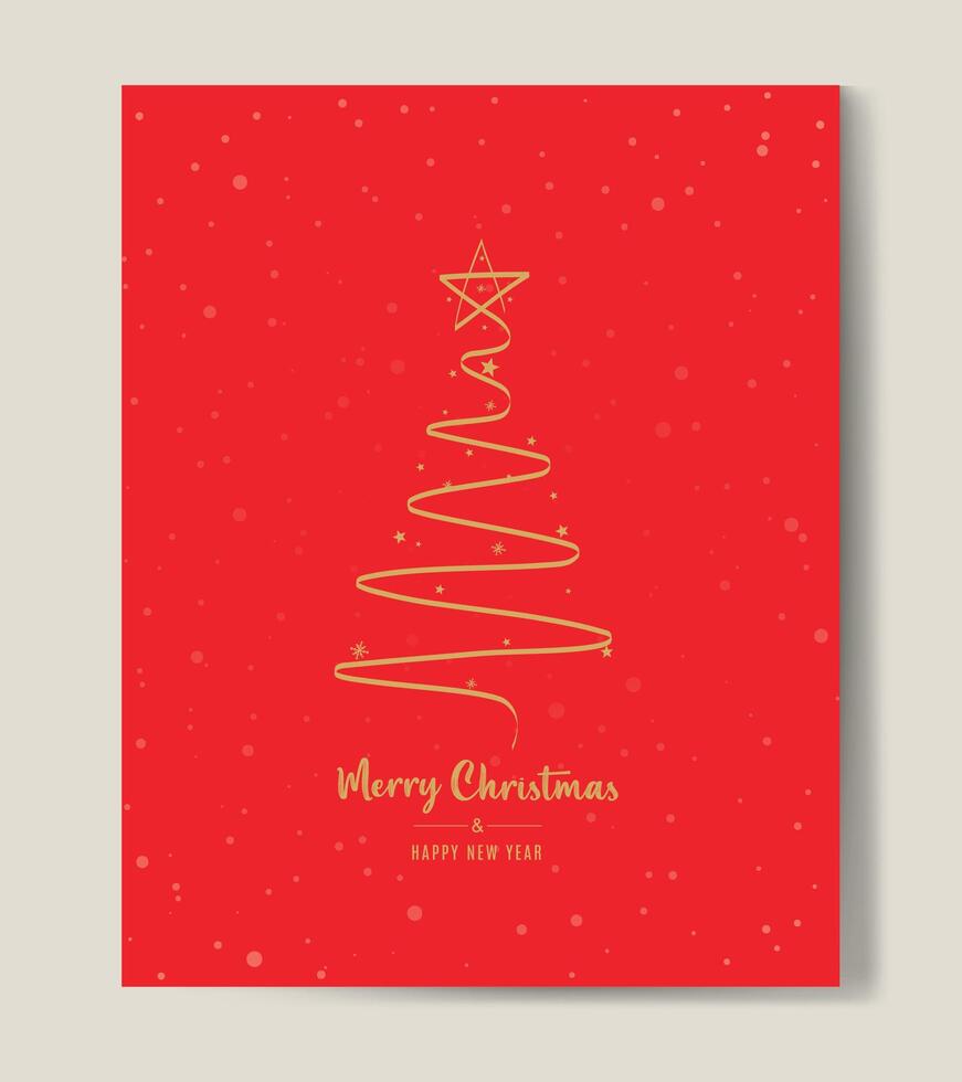 Merry Christmas tree outline greeting text card golden illustration design background. Greeting card. Xmas tree. vector