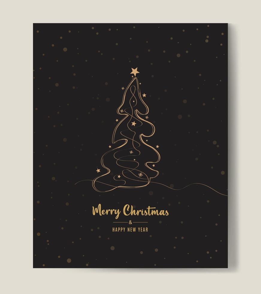 Merry Christmas tree outline greeting text card golden illustration design background. Greeting card. Xmas tree. vector