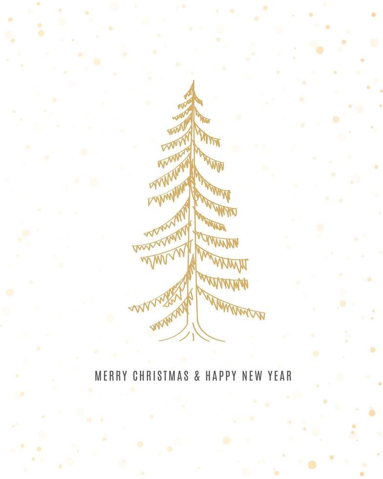 Merry Christmas tree outline greeting text card golden illustration design background. Greeting card. Xmas tree. vector