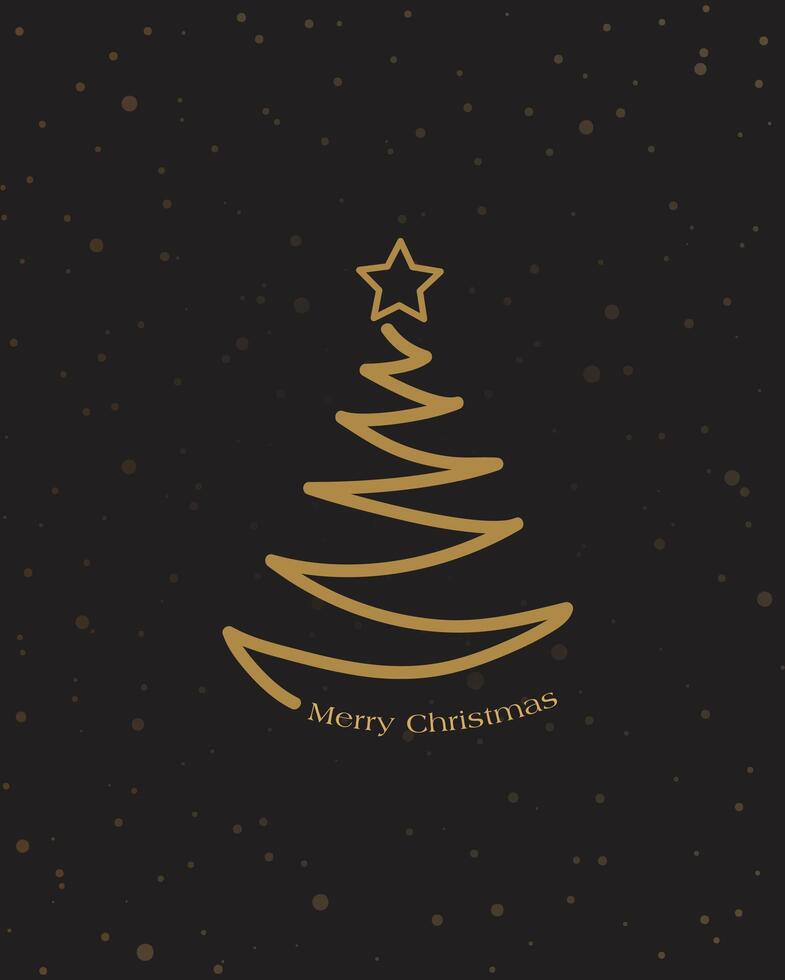 Merry Christmas tree outline greeting text card golden illustration design background. Greeting card. Xmas tree. vector