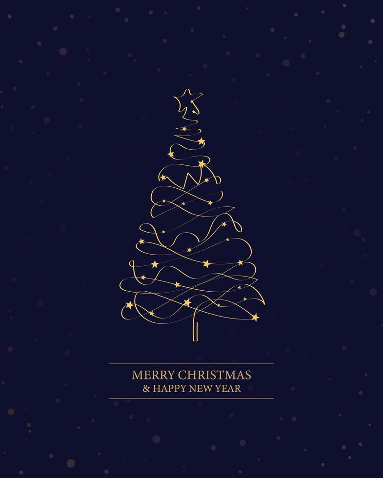 Merry Christmas tree outline greeting text card golden illustration design background. Greeting card. Xmas tree. vector