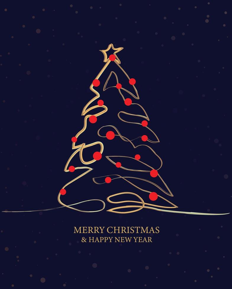 Merry Christmas tree outline greeting text card golden illustration design background. Greeting card. Xmas tree. vector