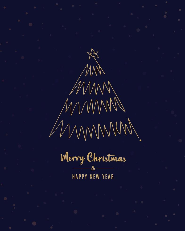 Merry Christmas tree outline greeting text card golden illustration design background. Greeting card. Xmas tree. vector