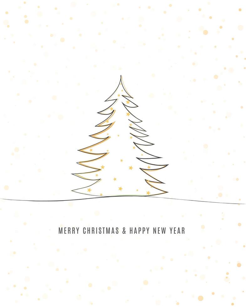 Merry Christmas tree outline greeting text card golden illustration design background. Greeting card. Xmas tree. vector