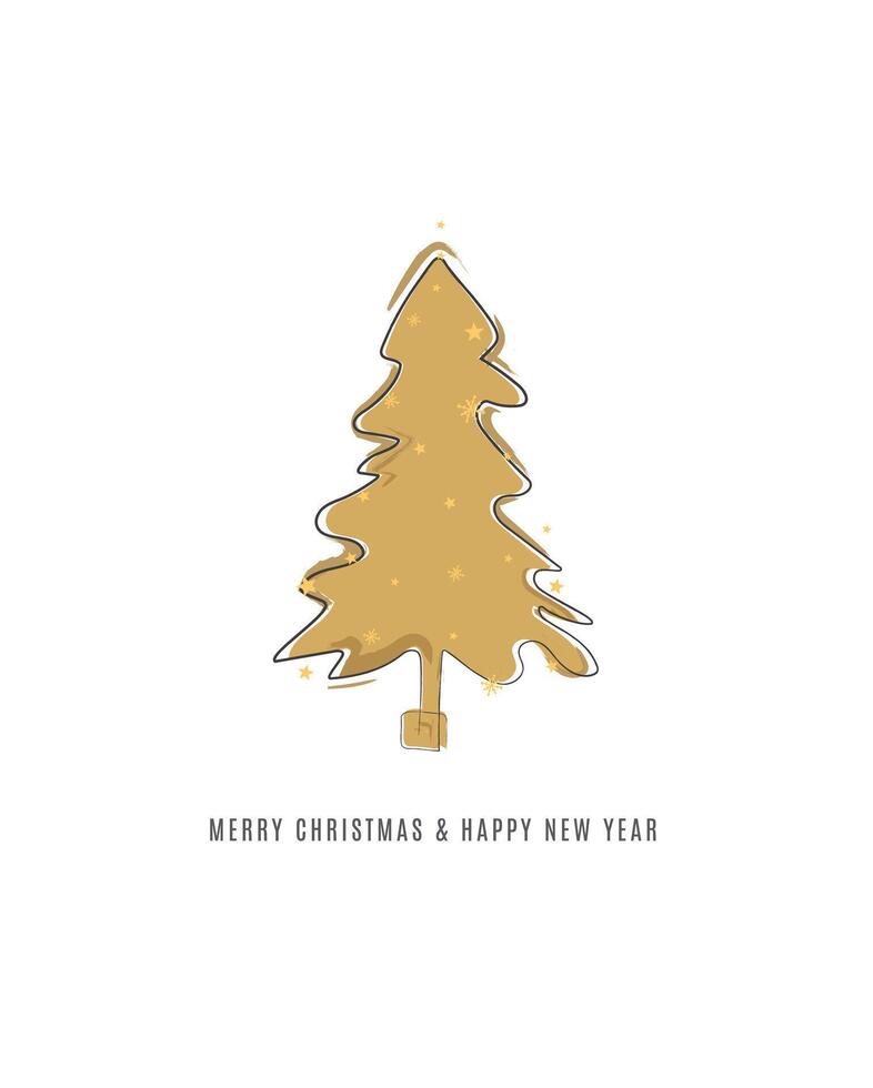 Merry Christmas tree outline greeting text card golden isolated illustration design background. Greeting card. Xmas tree. vector