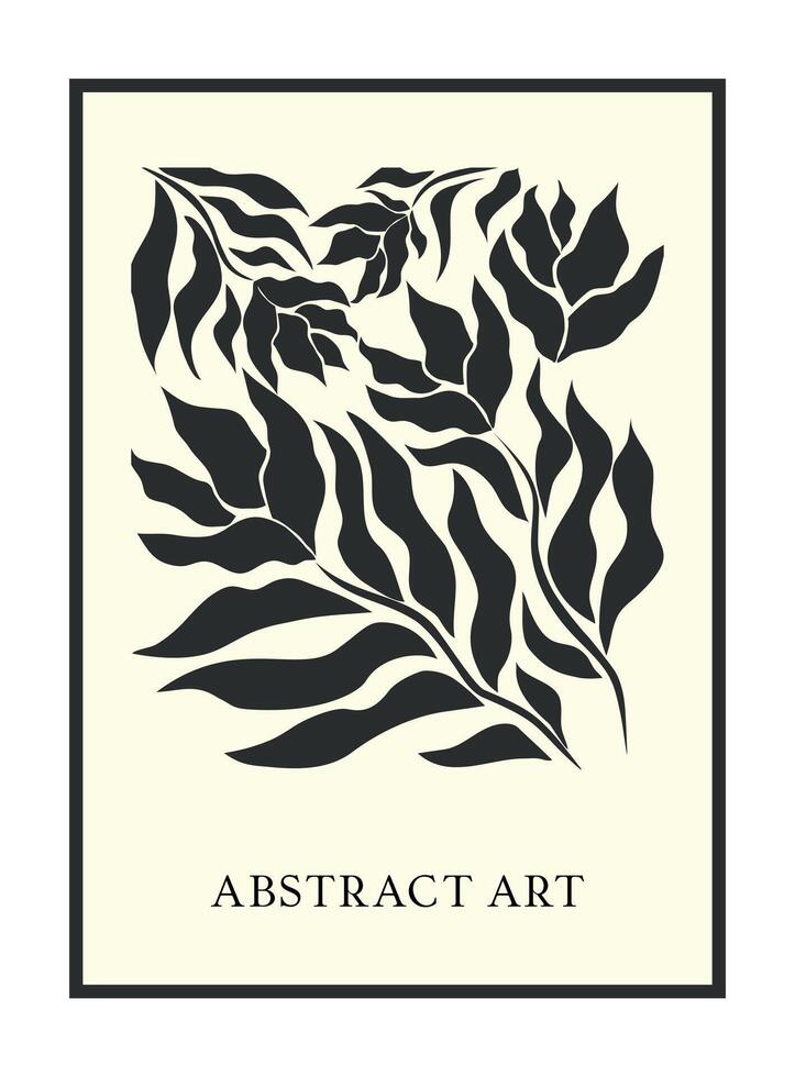 Poster in the style of Matisse. Interior and home decoration. Abstract. Flowers and leaves. Botany. Boho. Template. Trendy pastel art .Hippies. Psychedelic. 60s and 70s. Elements and shape. Tulip. vector