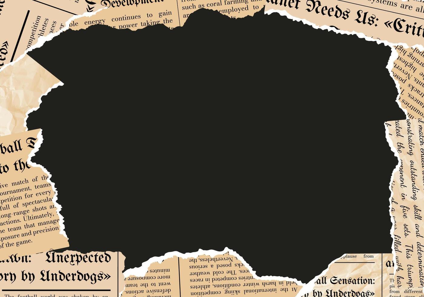 Crumpled torn paper. Jagged edges. Collage. Frame and textbox. Concept from scraps background, newspaper fragments and tape. Trendy elements. Template. Set and collection. Old sheets. Breaking news vector