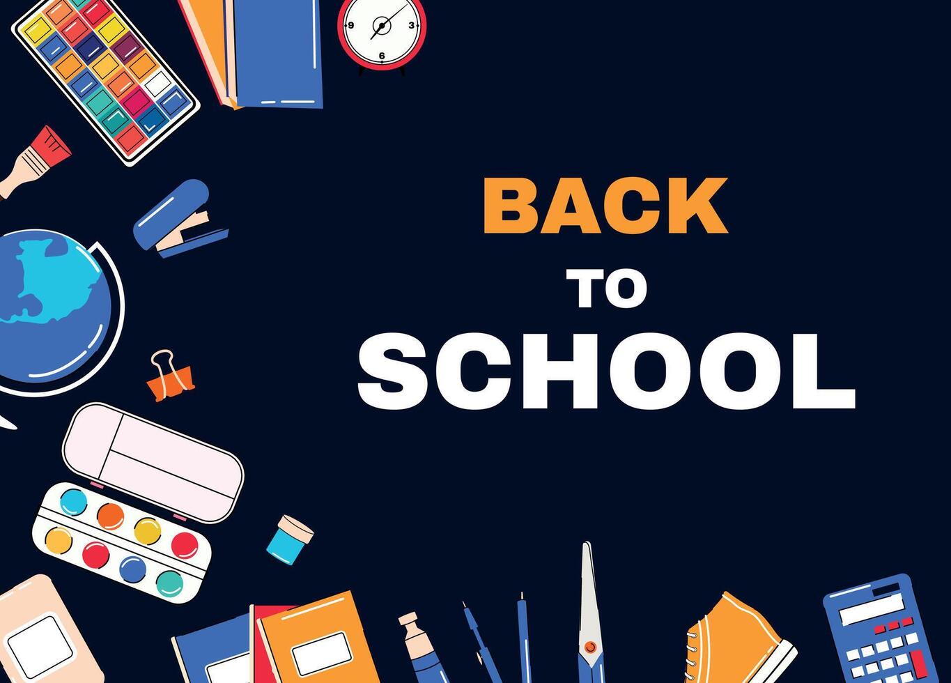Set of school supply. Online education concept. Preschool, elementary school, middle and high. Trendy design. Scientific Equipment. Stickers. Background. Template for design and web. Knowledge vector